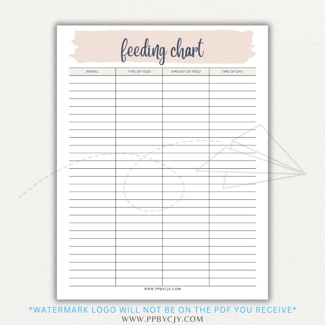 Animal Feeding Chart Printable PDF Template for Tracking Feed Schedules and Quantities