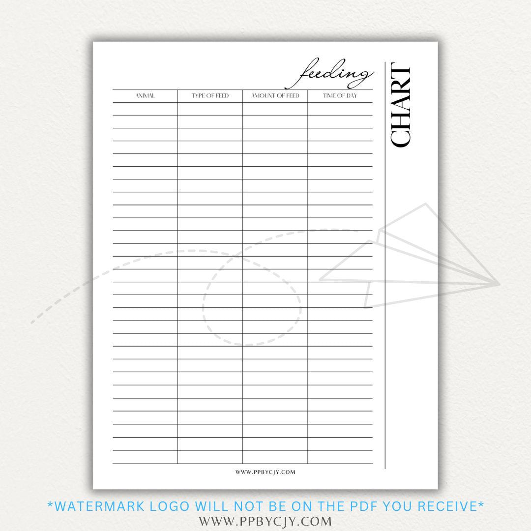 Animal Feeding Chart Printable PDF Template for Tracking Feed Schedules and Quantities