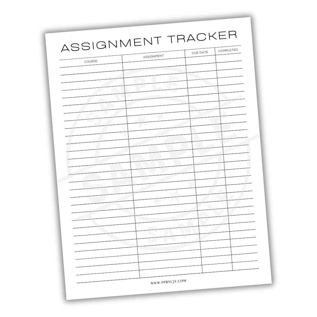 Homework Assignment Tracker Printable PDF Template