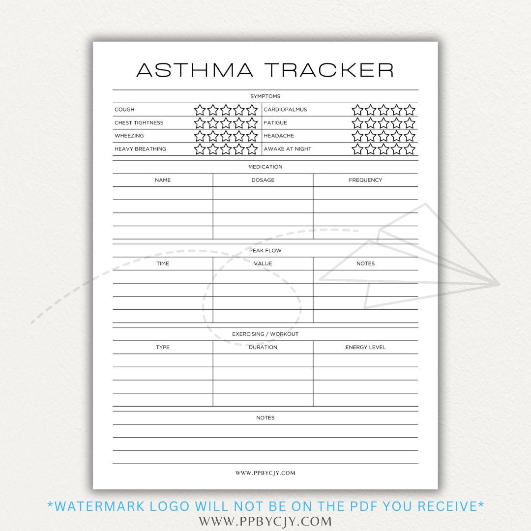 Track asthma symptoms, medications, and triggers with this printable asthma tracker