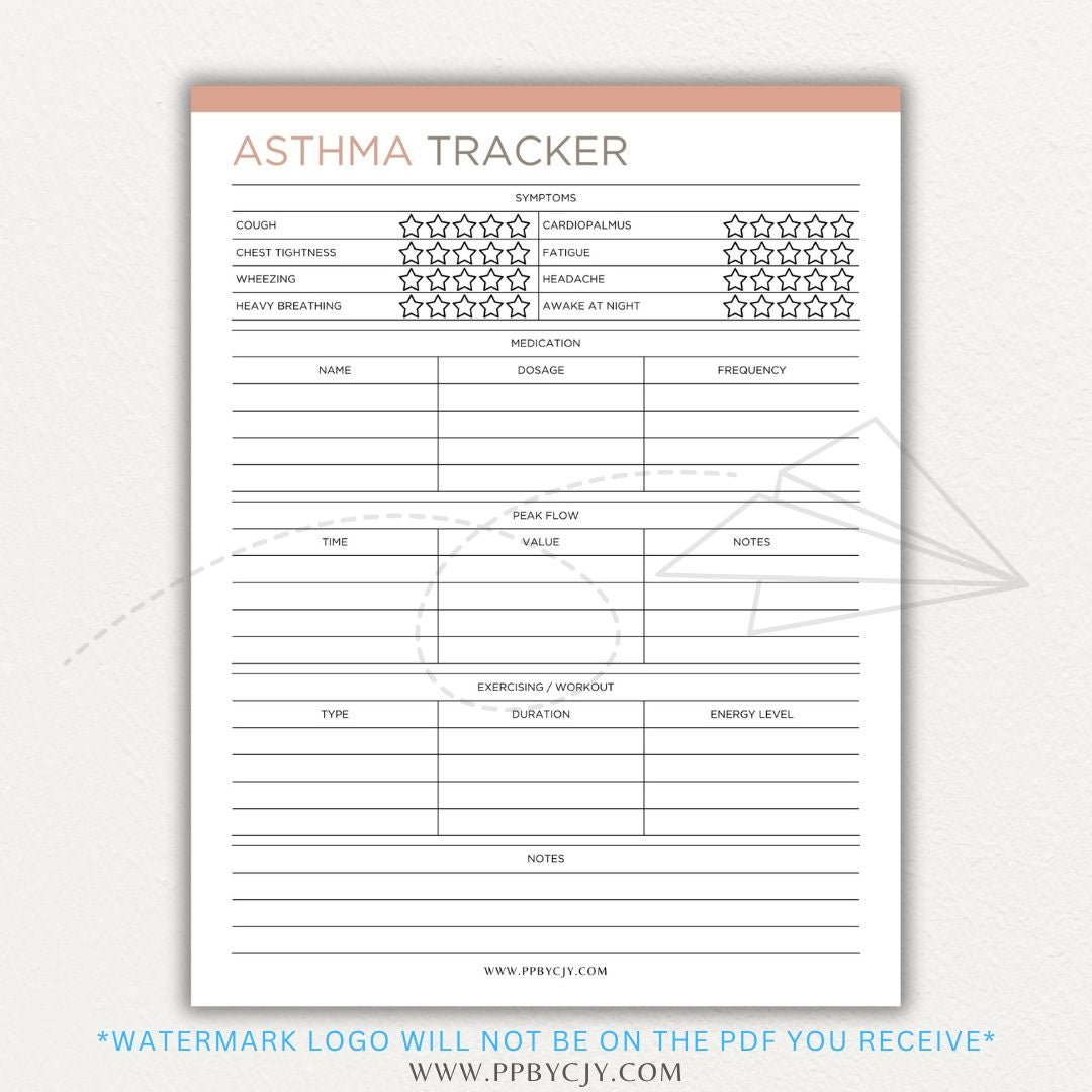 Track asthma symptoms, medications, and triggers with this printable asthma tracker