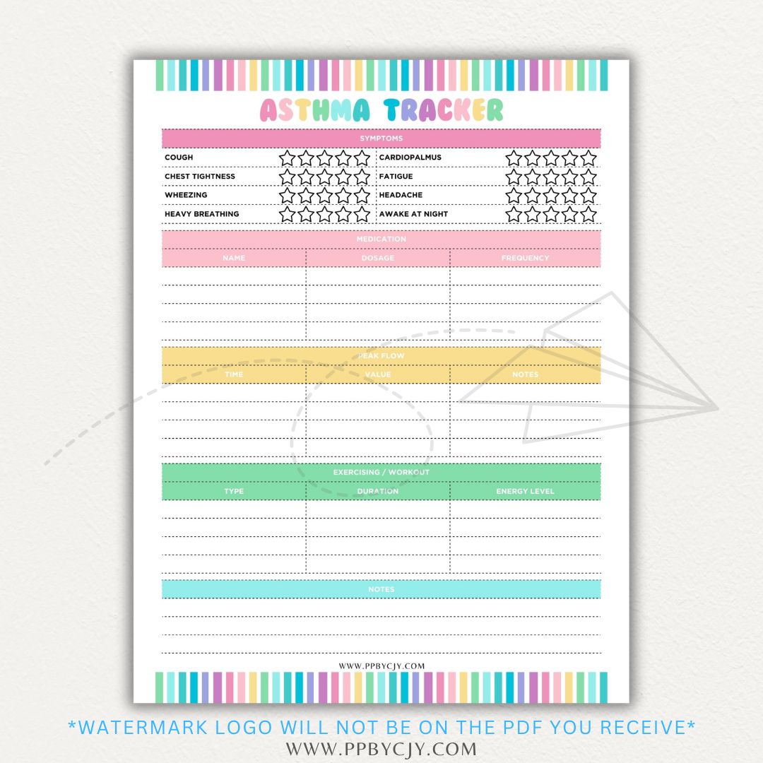 Track asthma symptoms, medications, and triggers with this printable asthma tracker