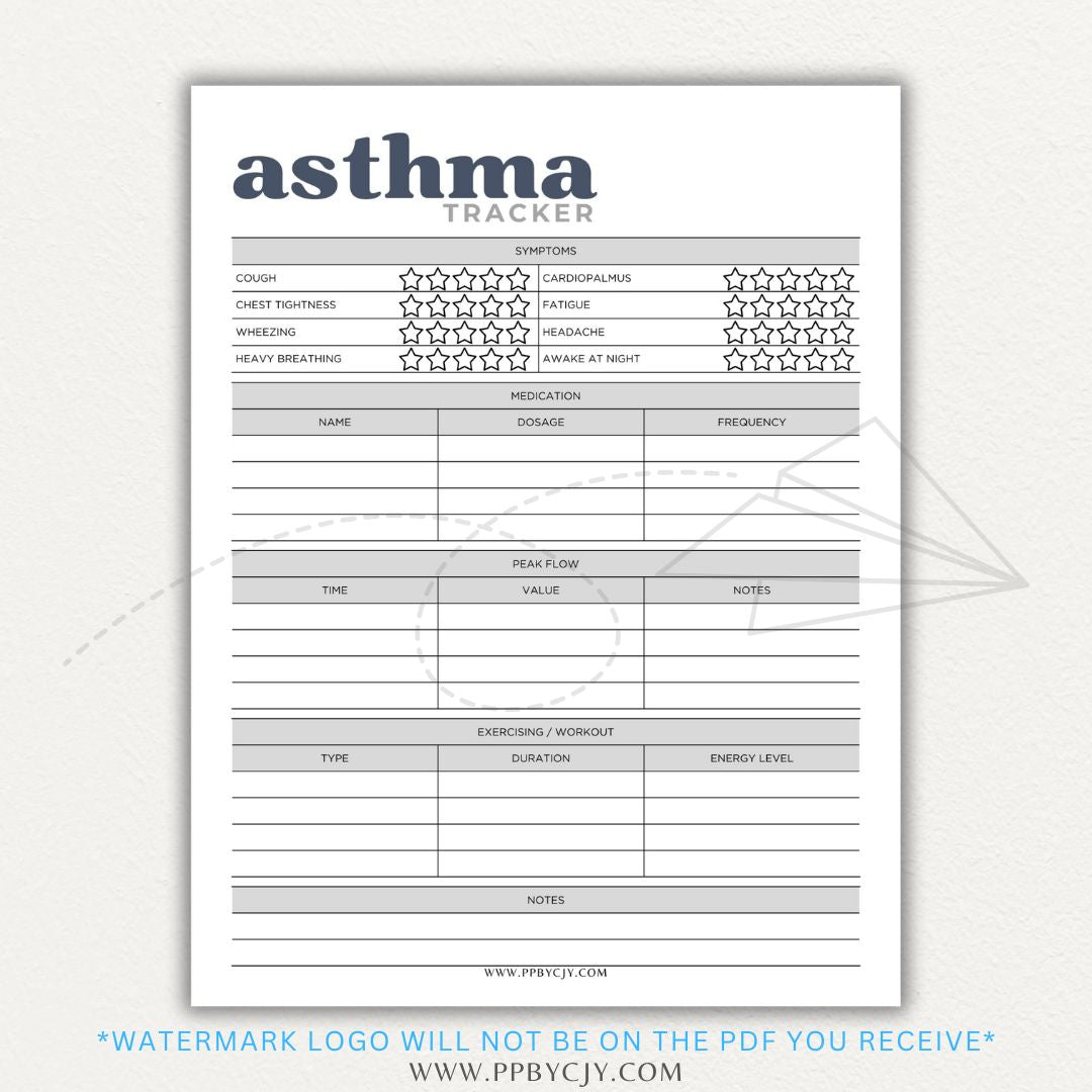 Track asthma symptoms, medications, and triggers with this printable asthma tracker