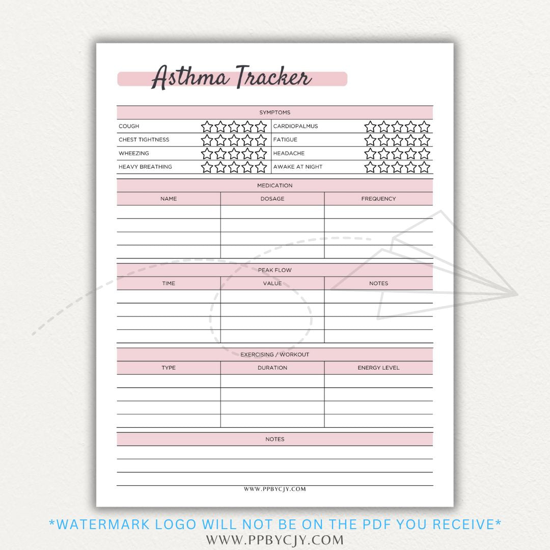 Track asthma symptoms, medications, and triggers with this printable asthma tracker