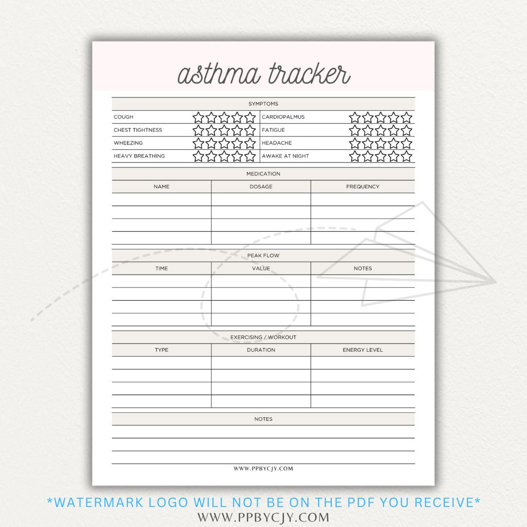 Track asthma symptoms, medications, and triggers with this printable asthma tracker