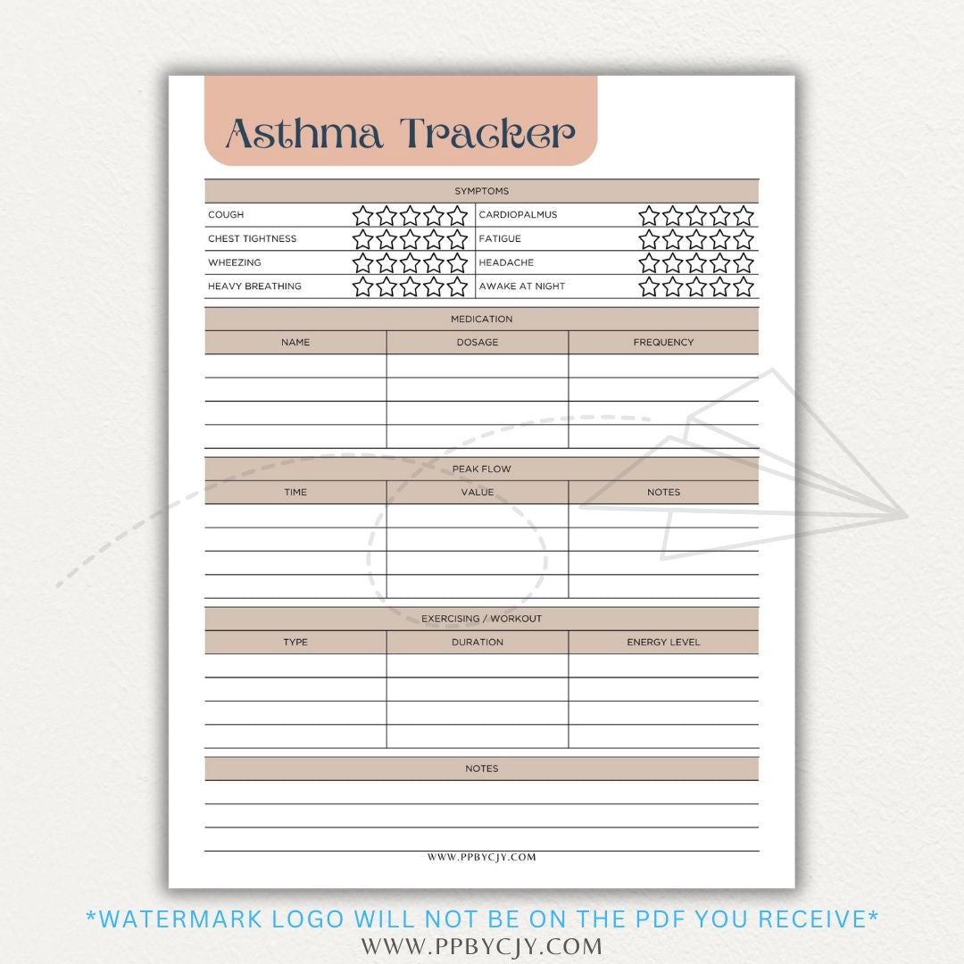 Track asthma symptoms, medications, and triggers with this printable asthma tracker