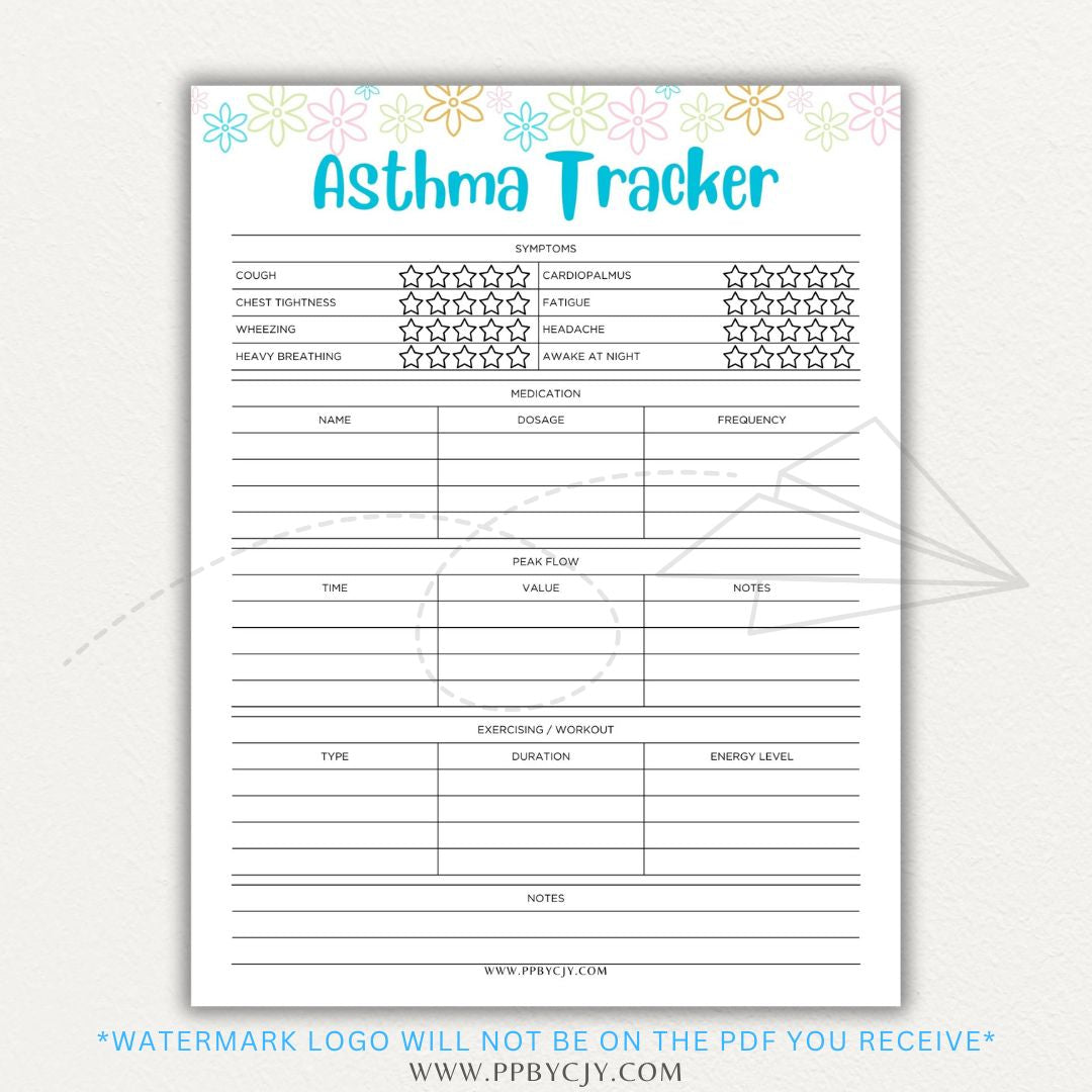 Track asthma symptoms, medications, and triggers with this printable asthma tracker