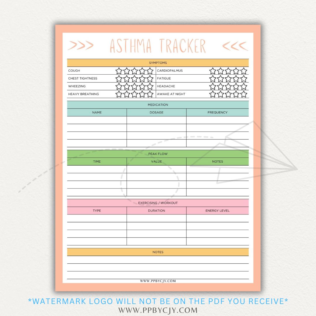 Track asthma symptoms, medications, and triggers with this printable asthma tracker