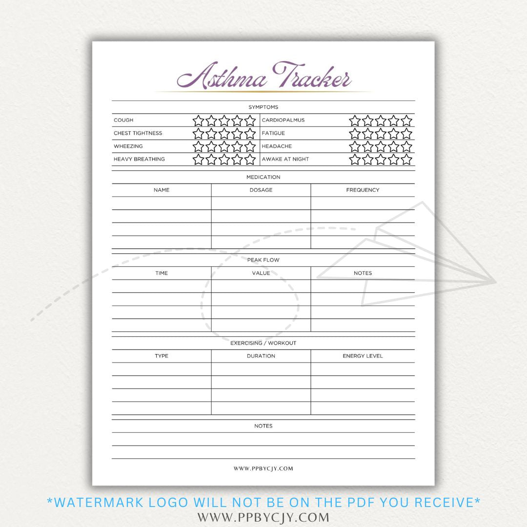 Track asthma symptoms, medications, and triggers with this printable asthma tracker