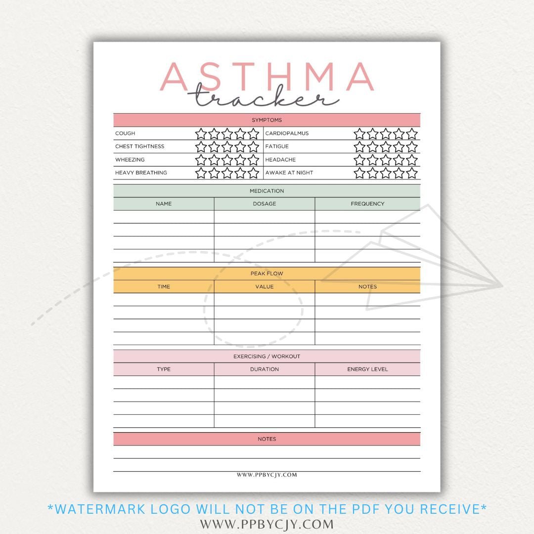 Track asthma symptoms, medications, and triggers with this printable asthma tracker
