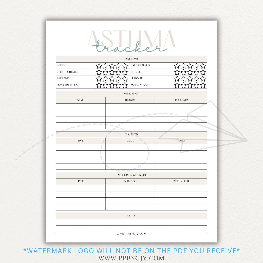 Track asthma symptoms, medications, and triggers with this printable asthma tracker