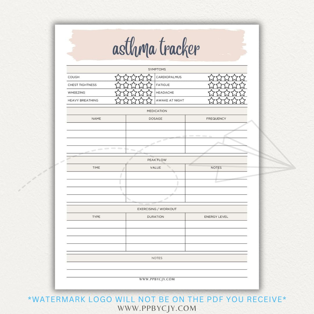 Track asthma symptoms, medications, and triggers with this printable asthma tracker