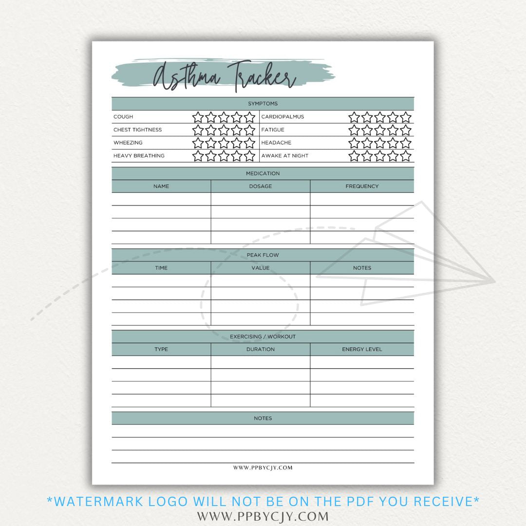 Track asthma symptoms, medications, and triggers with this printable asthma tracker