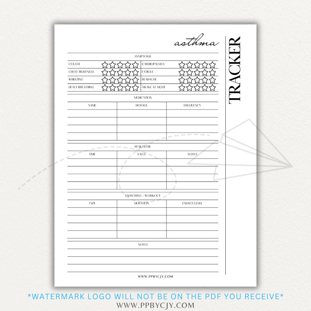 Track asthma symptoms, medications, and triggers with this printable asthma tracker