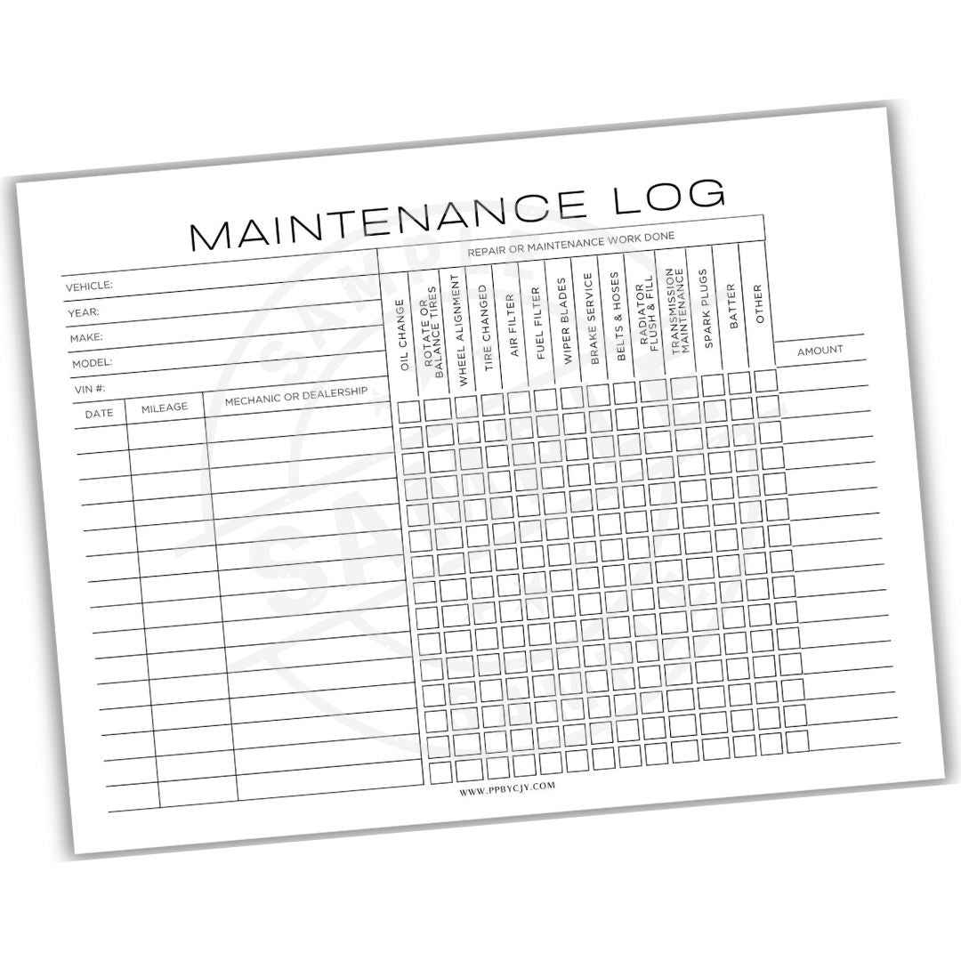 Automotive Maintenance Log Printable PDF Template