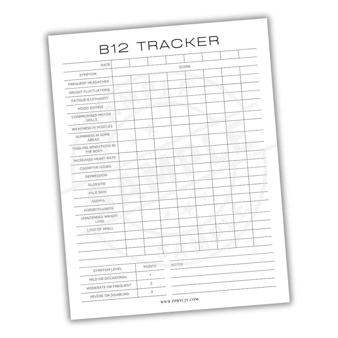 B12 Deficiency Tracker Printable PDF Template