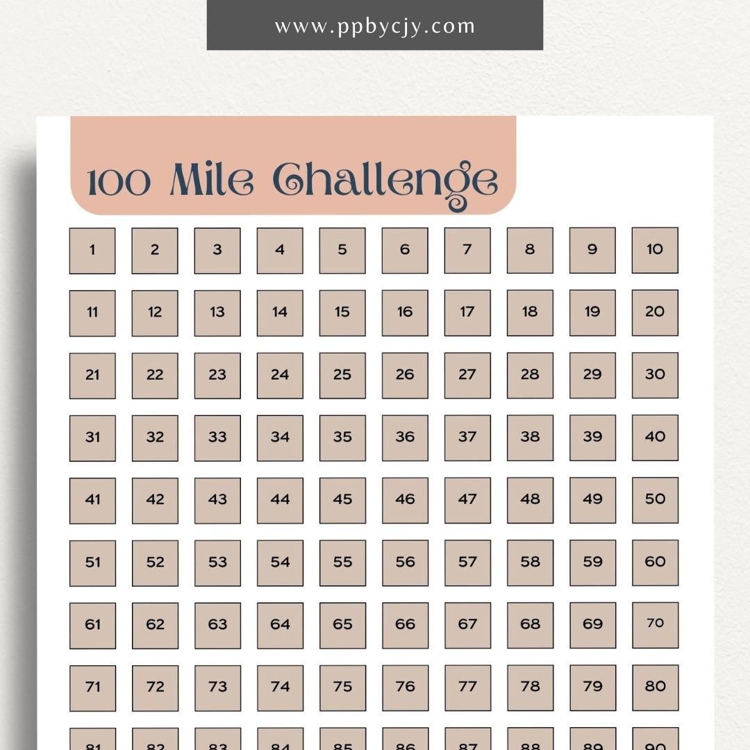 100 Mile Challenge Printable Template – Digital Download for Tracking Your Mileage Goals