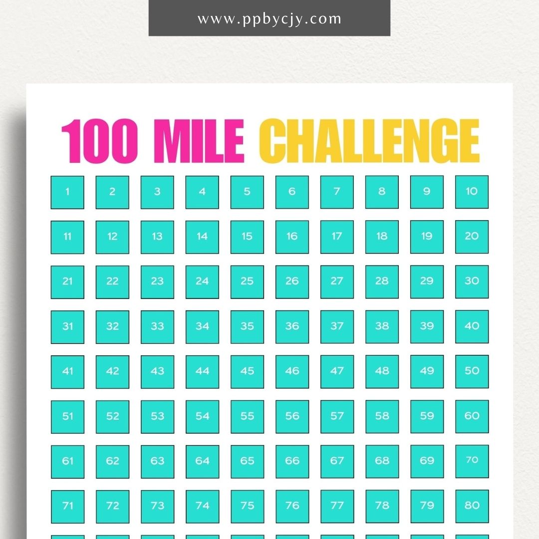 100 Mile Challenge Printable Template – Digital Download for Tracking Your Mileage Goals
