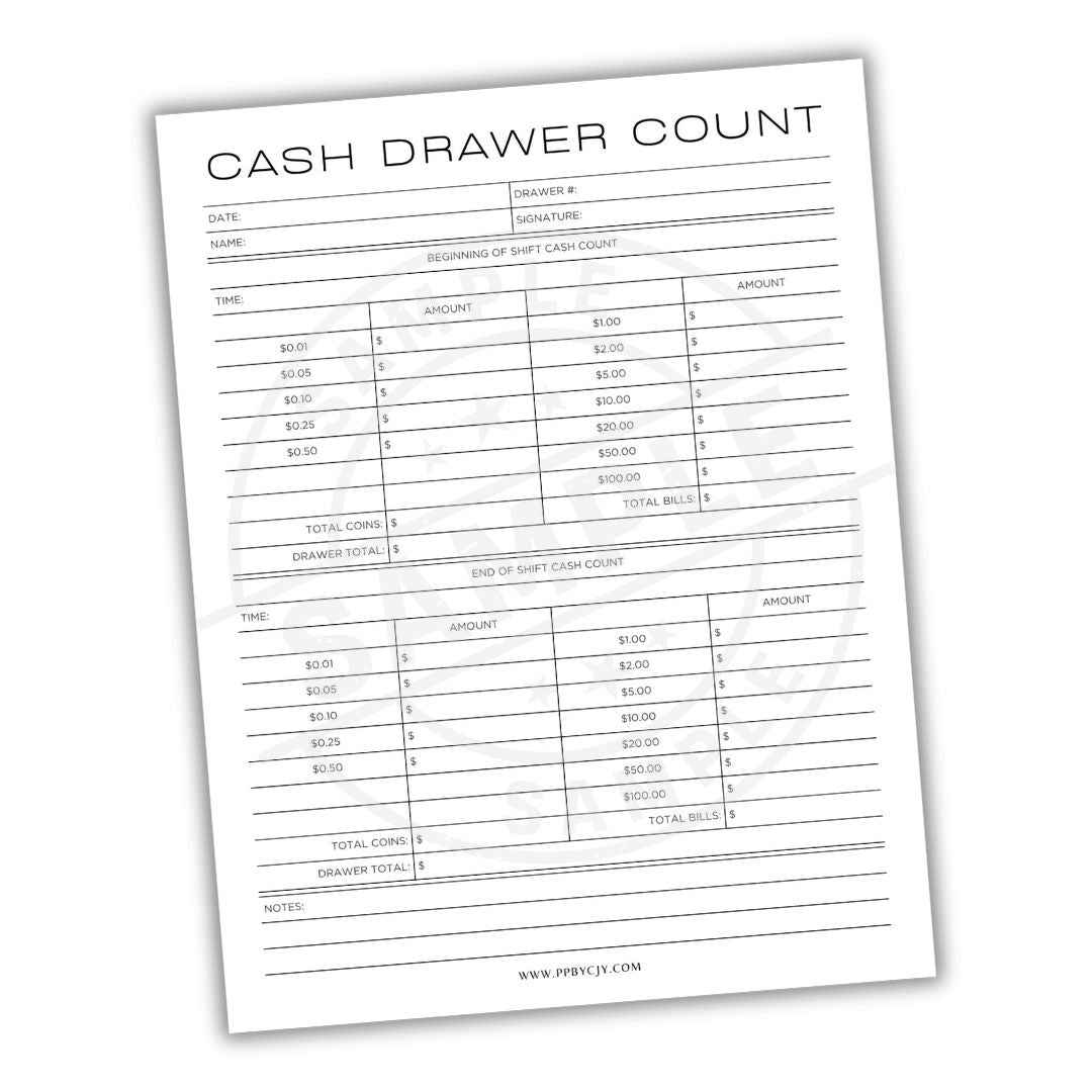 cash drawer count sheet pdf | printable cash tracker – printable