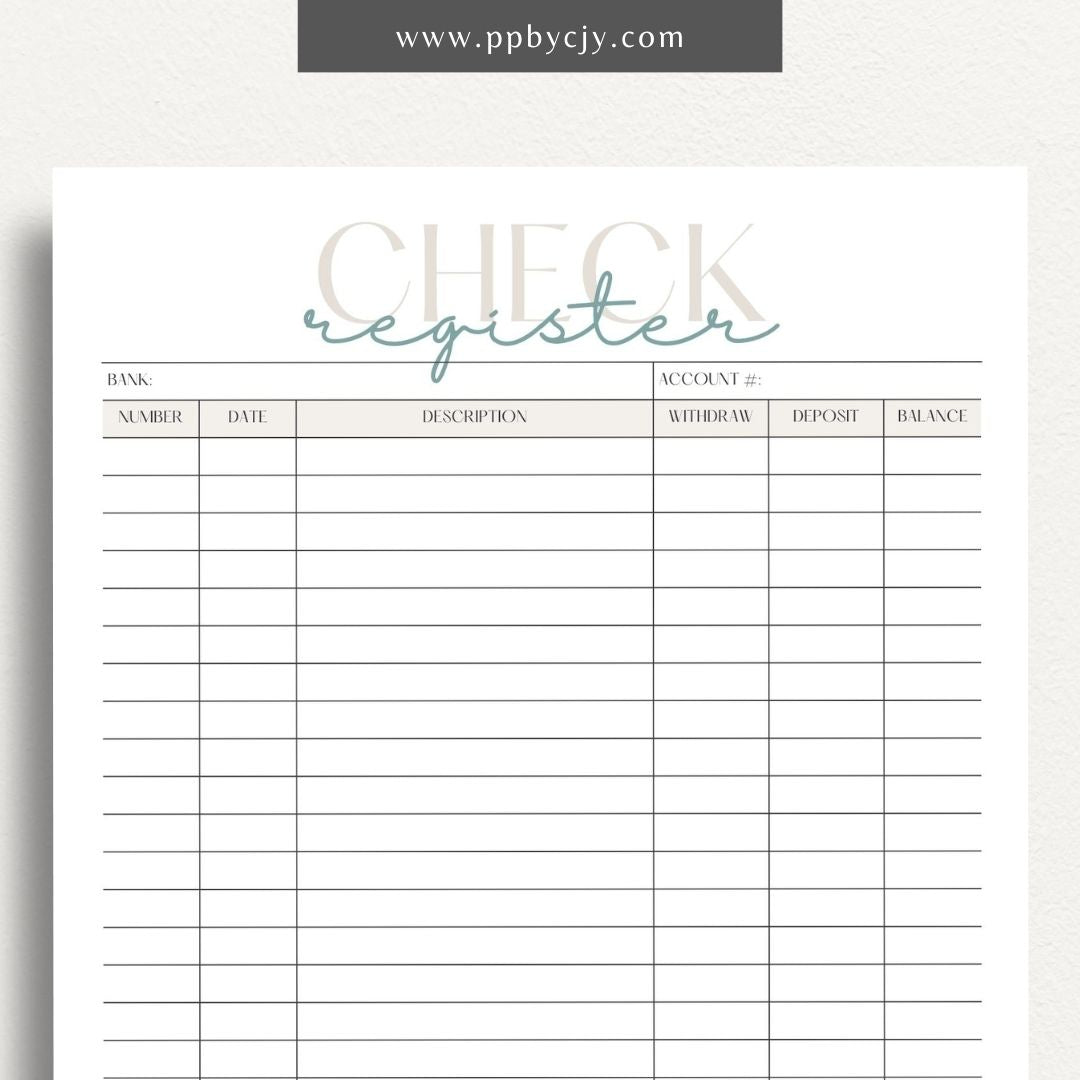 Checkbook Register Printable Template – Digital Download for Tracking and Managing Checkbook Transactions and Balances