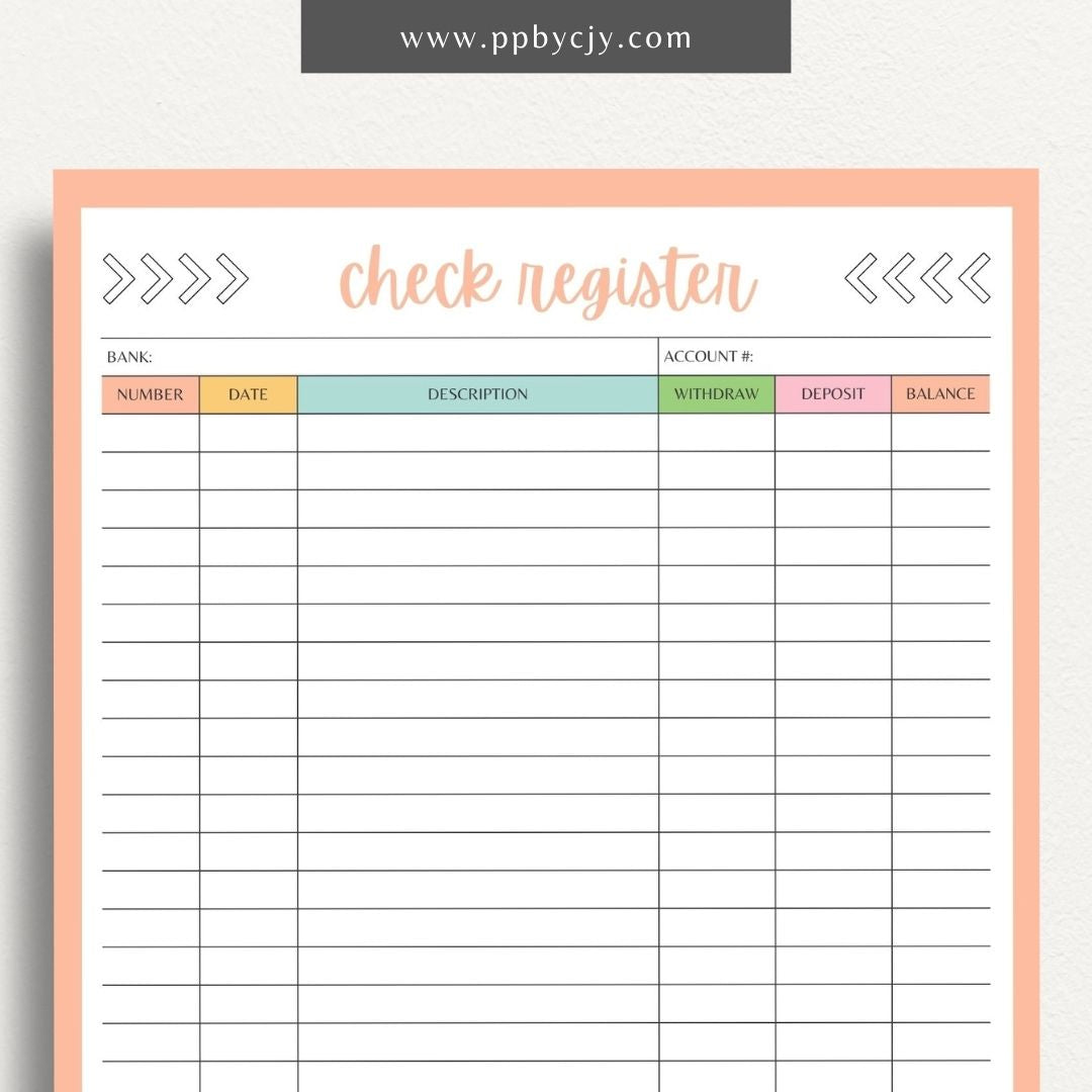 Checkbook Register Printable Template – Digital Download for Tracking and Managing Checkbook Transactions and Balances