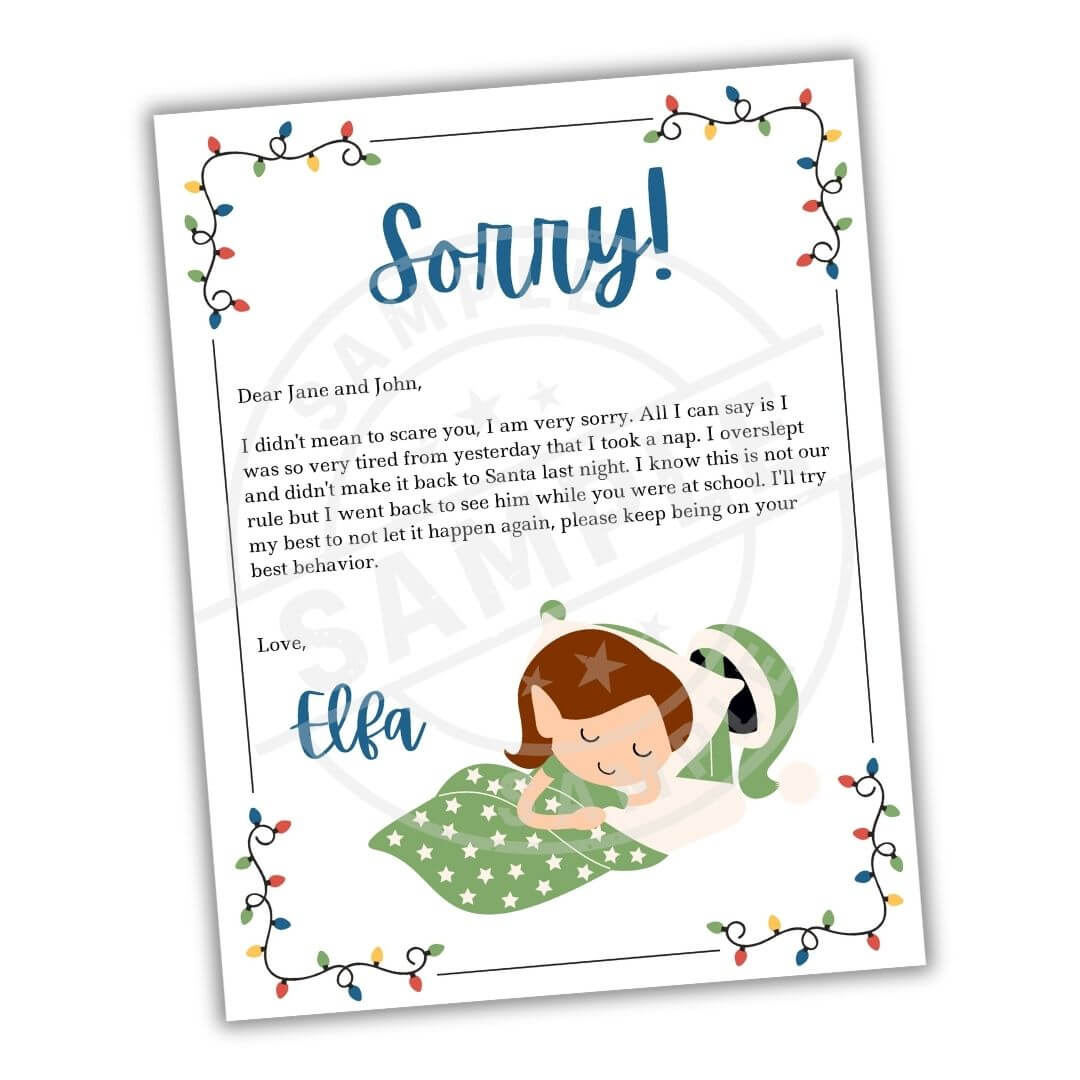 Letter from Elf on the Shelf with a child's name printed on it, featuring Christmas lights around the border.