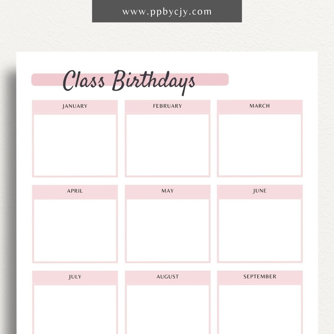 Student Birthday Reminder List Printable PDF Template