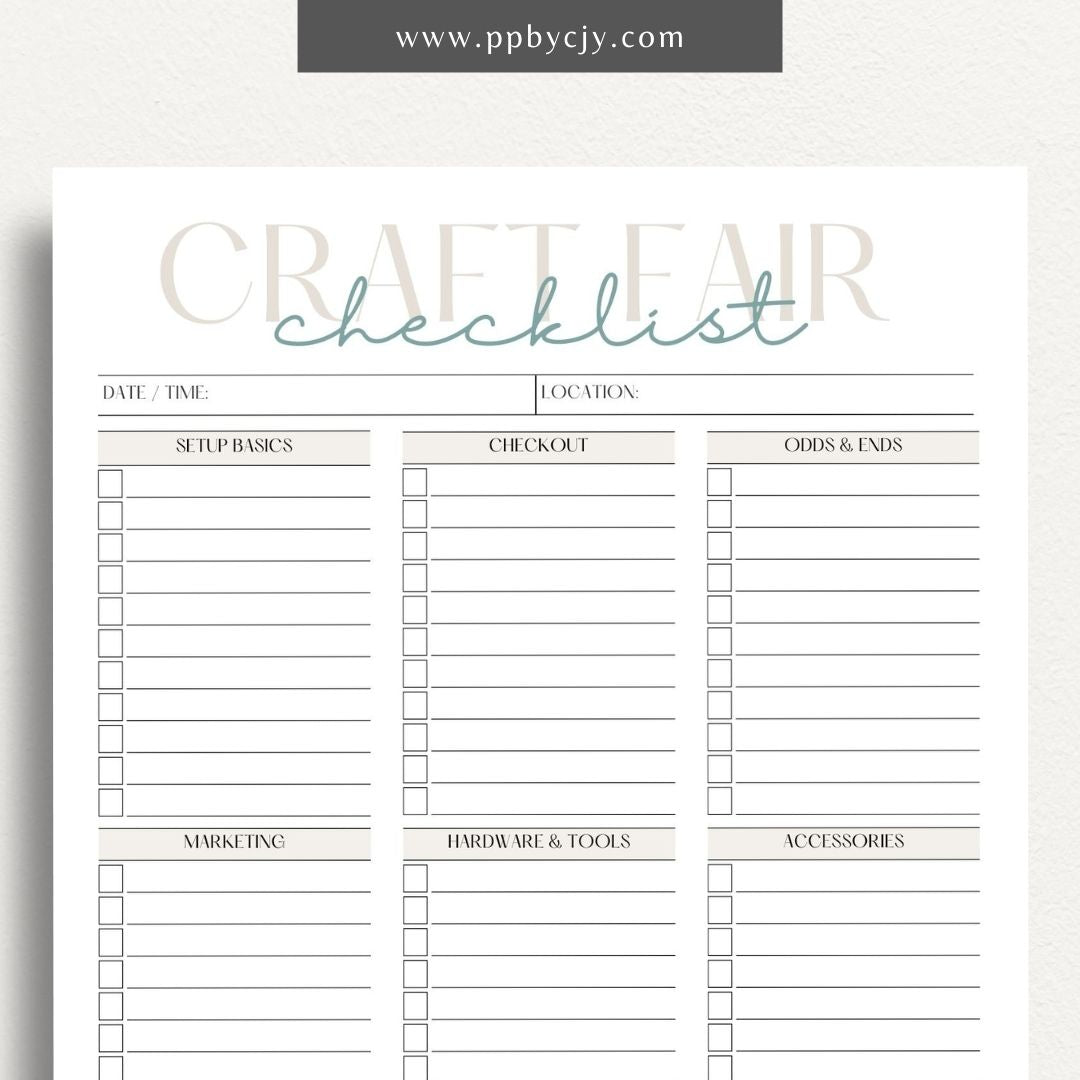 Craft Fair Checklist Printable Template – Digital Download for Preparing and Organizing Essentials for Craft Fair Participation