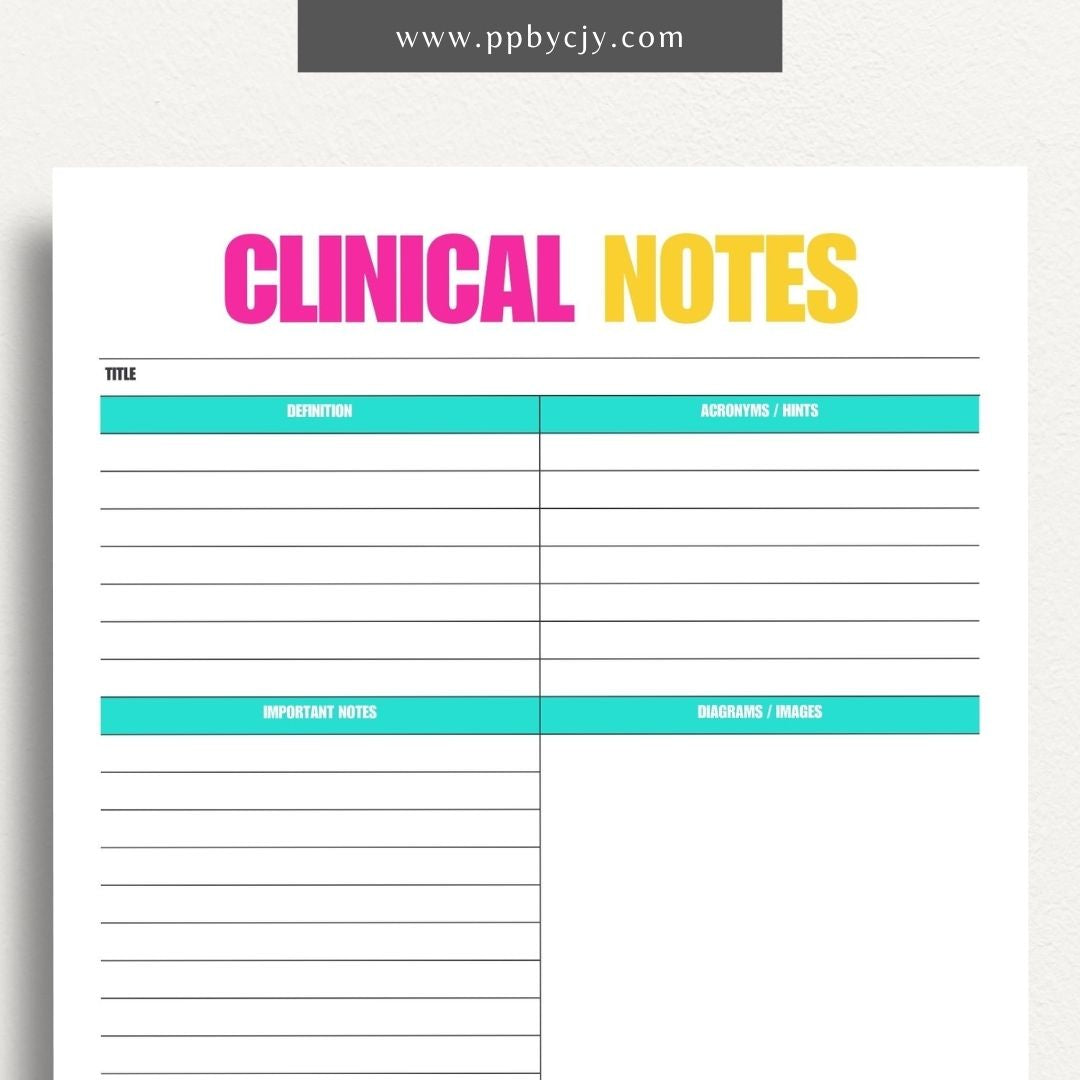 Clinical Notes Nursing School Study Guide Printable Template – Digital Download for Organizing and Reviewing Nursing Clinical Notes and Study Materials