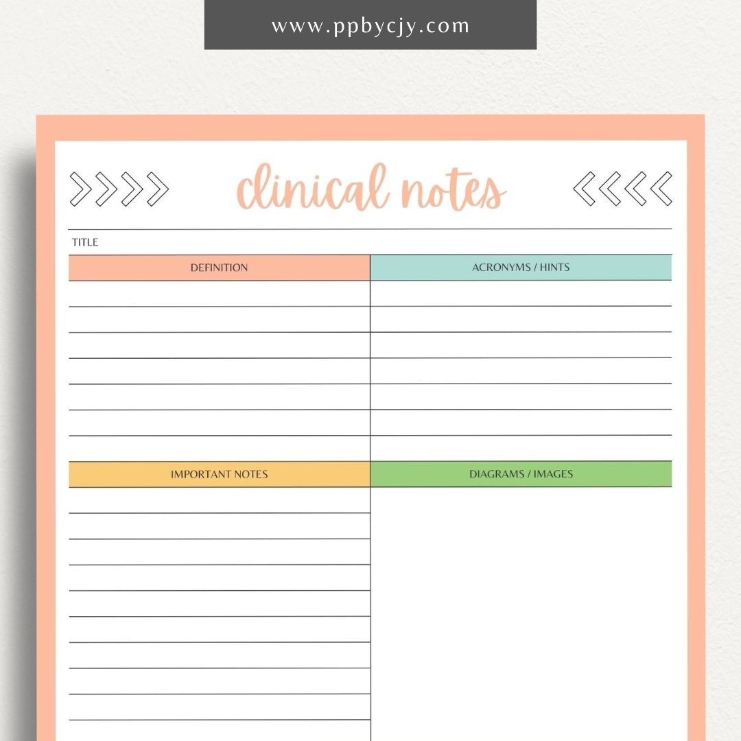 Clinical Notes Nursing School Study Guide Printable Template – Digital Download for Organizing and Reviewing Nursing Clinical Notes and Study Materials