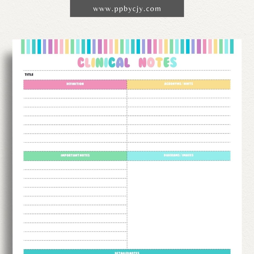 Clinical Notes Nursing School Study Guide Printable Template – Digital Download for Organizing and Reviewing Nursing Clinical Notes and Study Materials