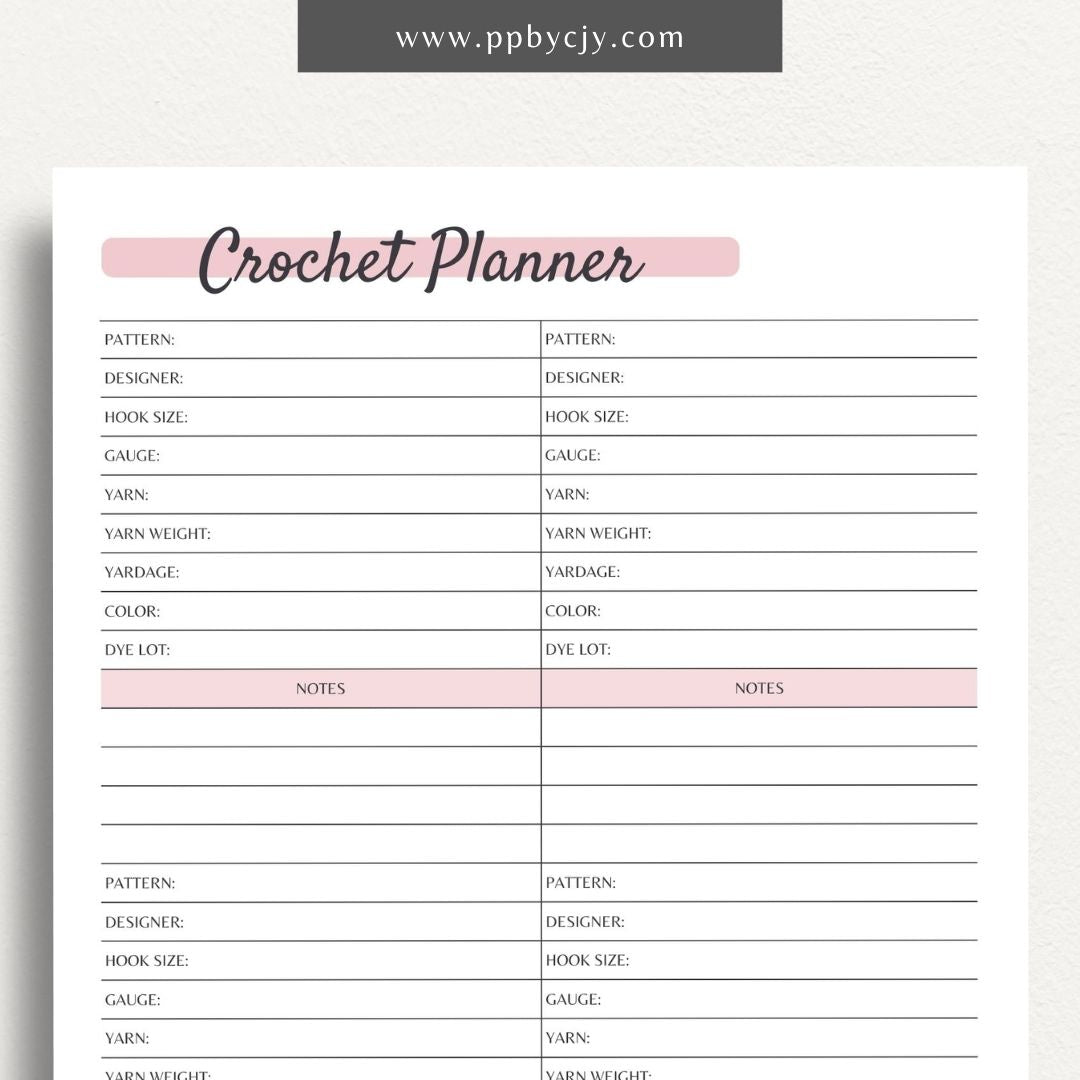 Crochet Project Planner Printable PDF Template