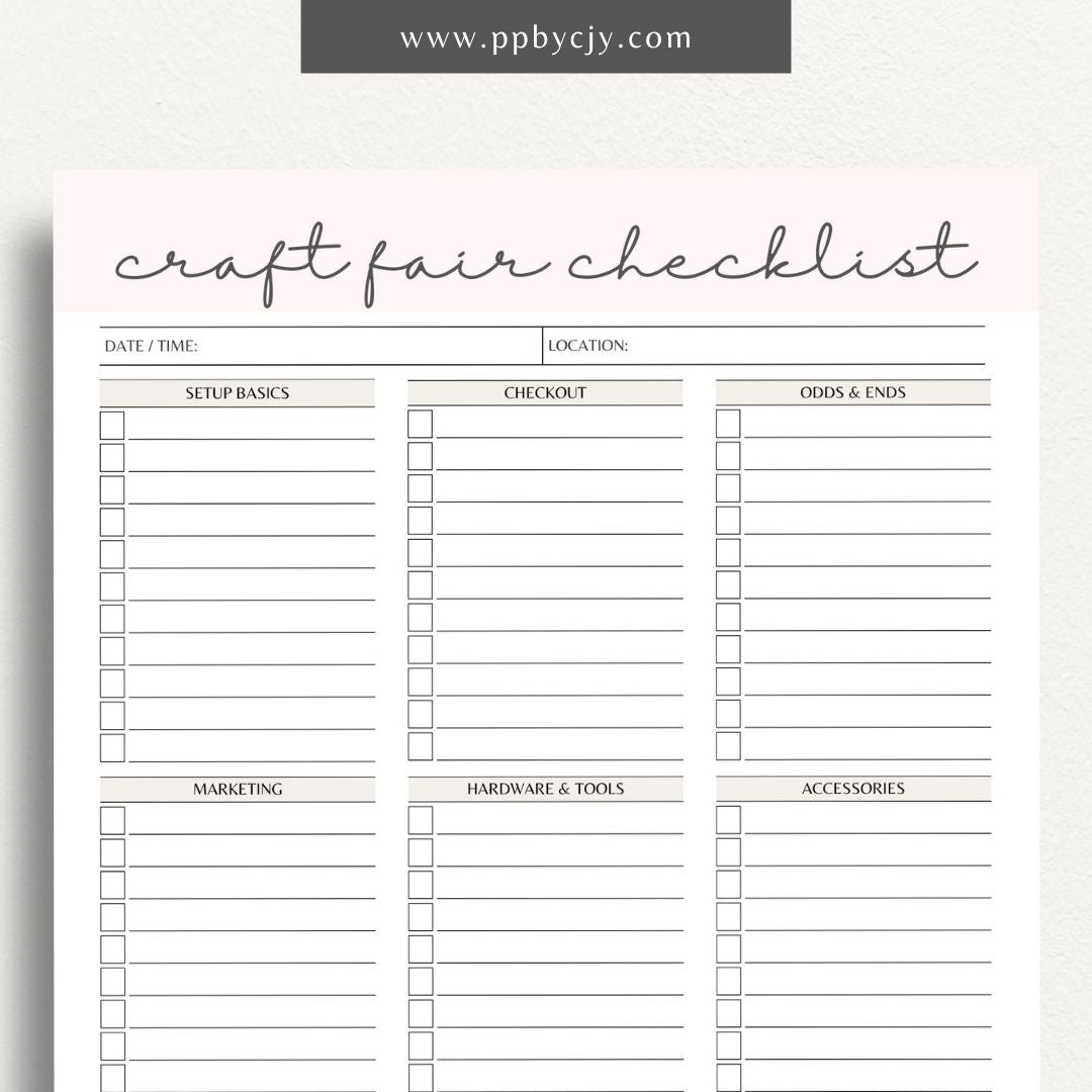 Craft Fair Checklist Printable Template – Digital Download for Preparing and Organizing Essentials for Craft Fair Participation