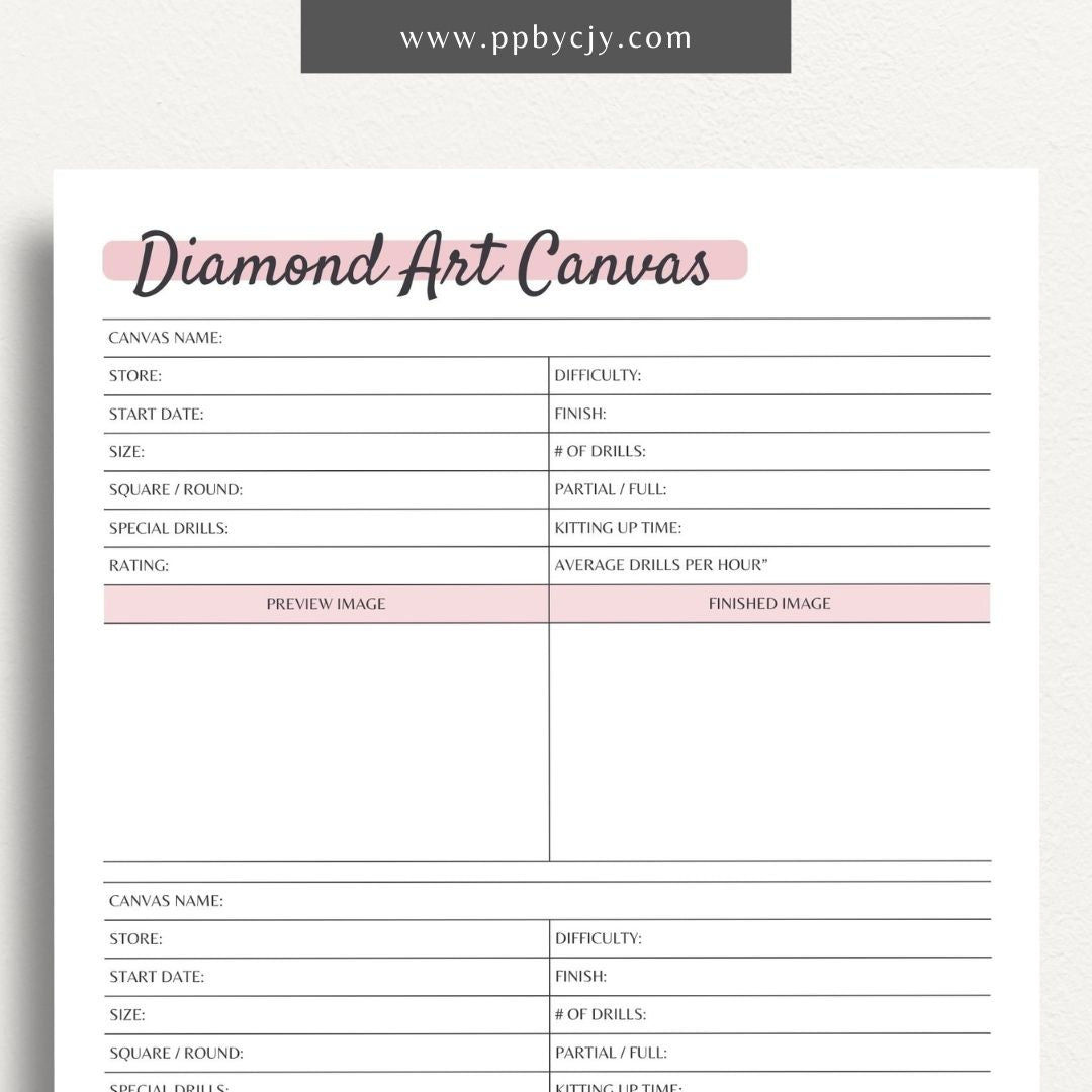 Diamond Painting Art Planner Printable PDF Template