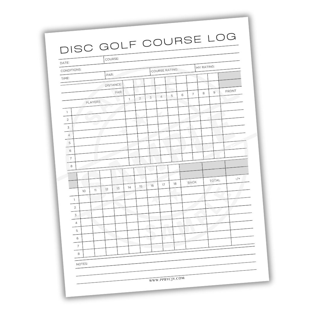 Disc golf course log sheet on a white background