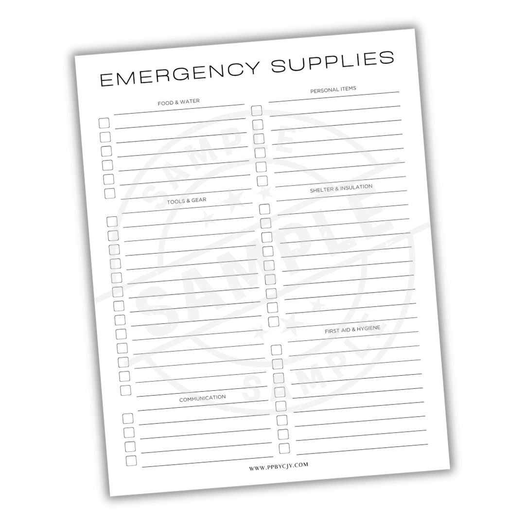 Emergency Essentials Checklist Printable PDF Template