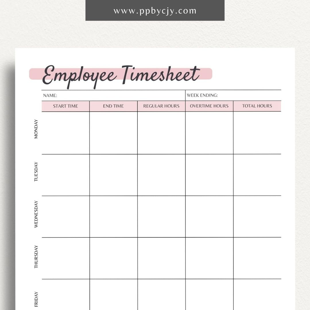 Employee Time Sheet Printable PDF Template