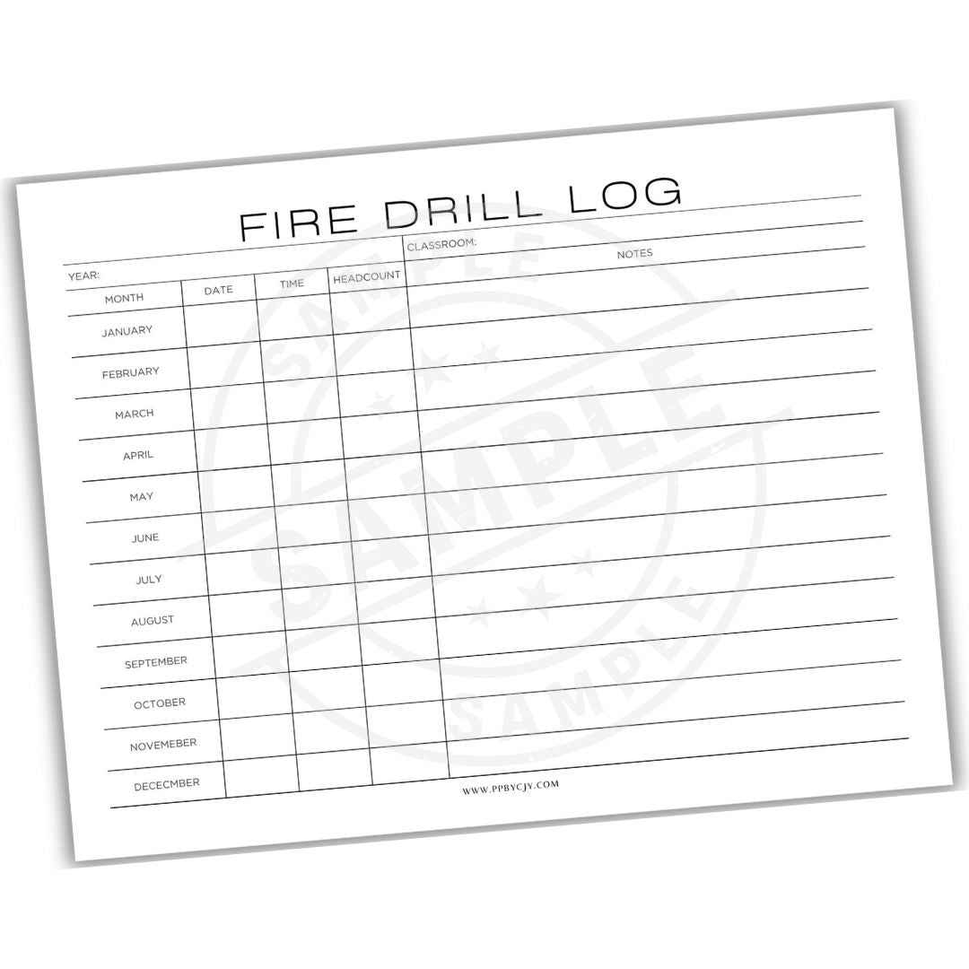 fire drill log – safety compliance tracker – printable pagescjy