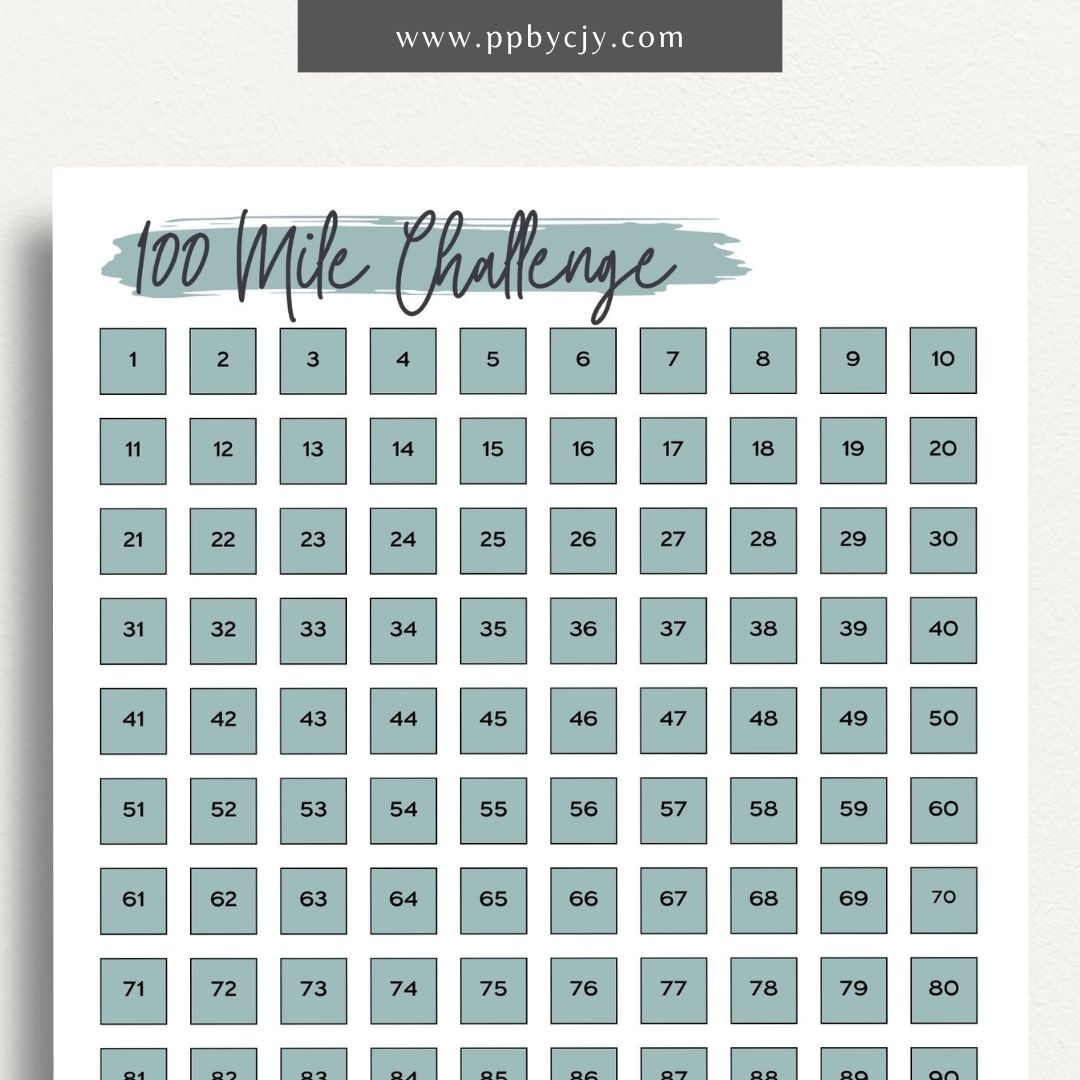100 Mile Challenge Printable Template – Digital Download for Tracking Your Mileage Goals