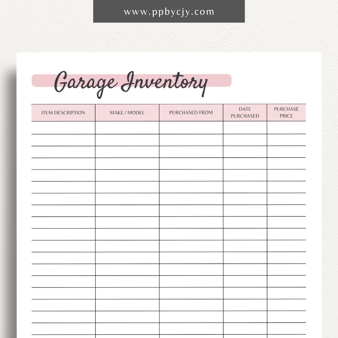 Garage Inventory List Printable PDF Template