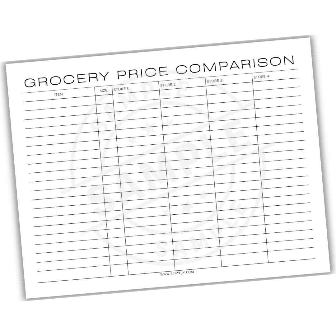 Grocery Price Comparison Chart PDF | Track Prices \u0026 Deals – Printable Pages  by CJY, image size:1080x1080