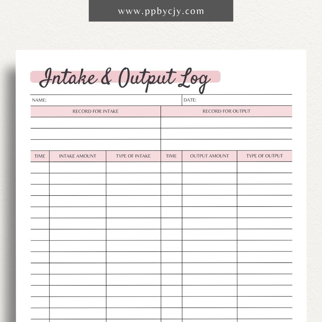 Intake & Output Log Printable PDF Template