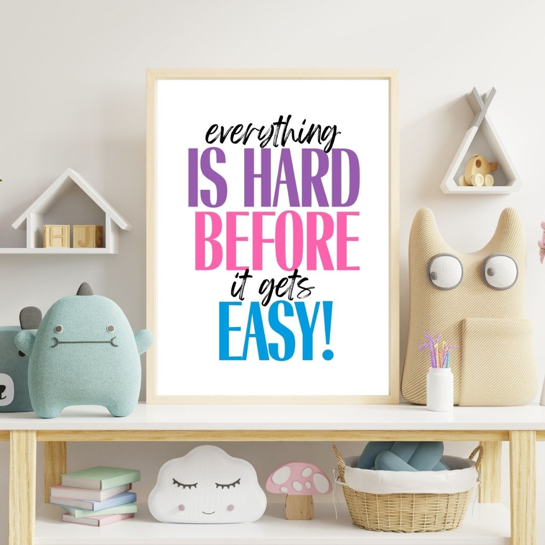 Playroom educational wall art printable set with 8 motivational prints featuring phrases like It’s OK To…, Playroom Rules, and Always Treat Others…