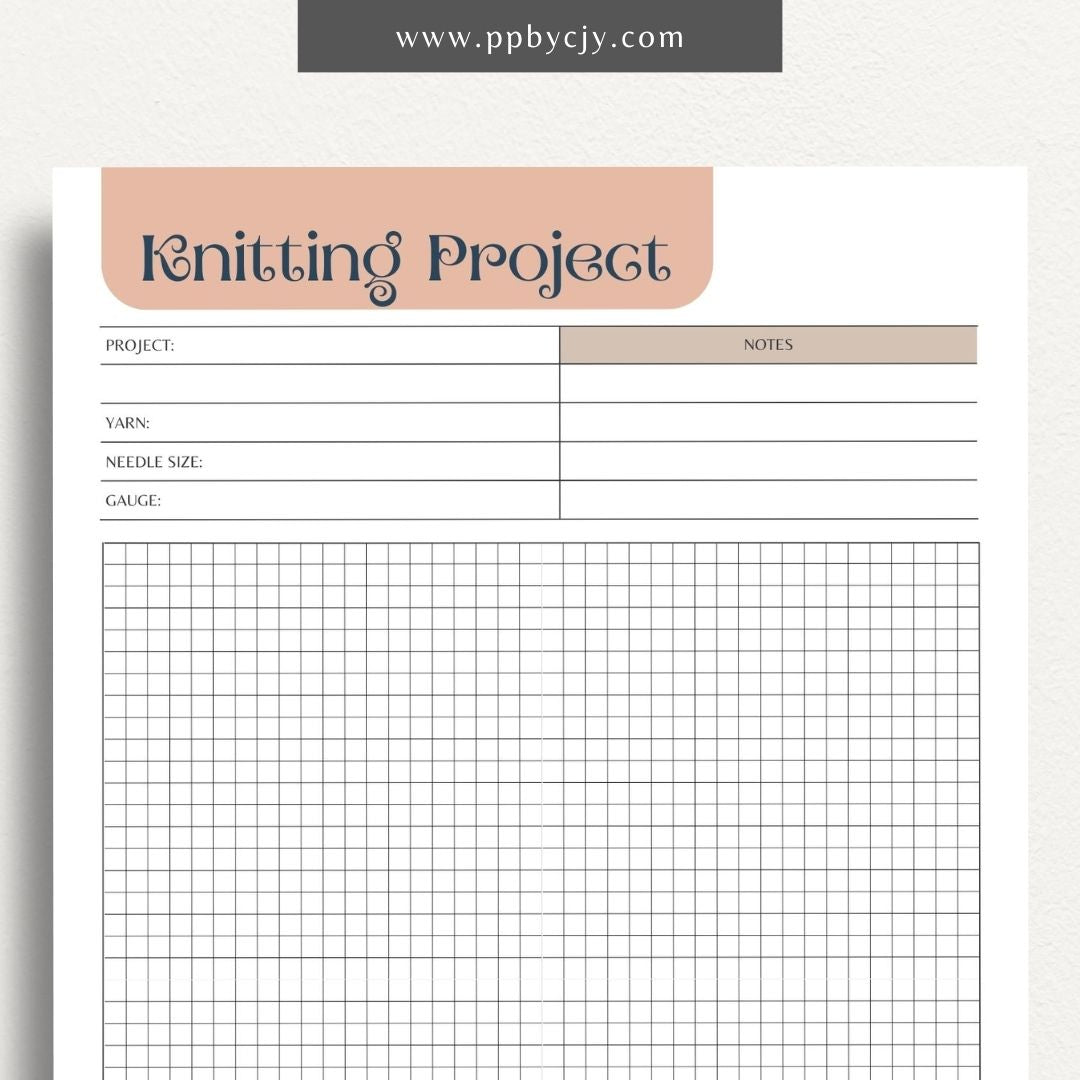 Knitting Project Plan Printable Template – Digital download for organizing and planning your knitting projects, including patterns, materials, and progress tracking.
