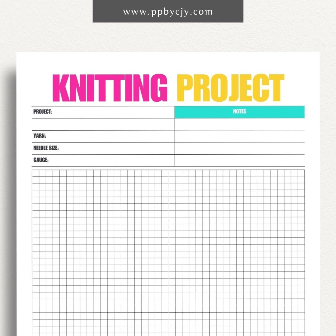 Knitting Project Plan Printable Template – Digital download for organizing and planning your knitting projects, including patterns, materials, and progress tracking.