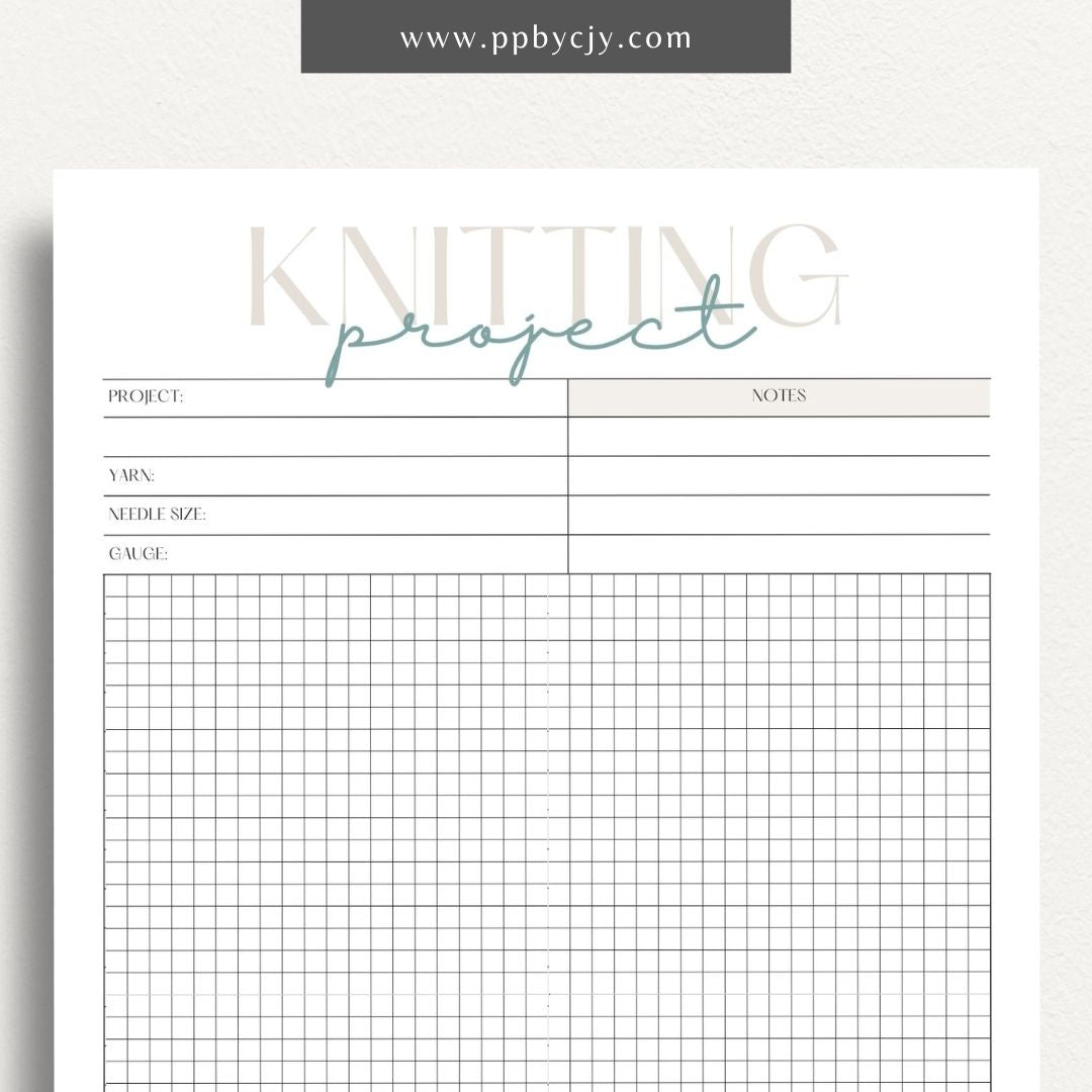 Knitting Project Plan Printable Template – Digital download for organizing and planning your knitting projects, including patterns, materials, and progress tracking.