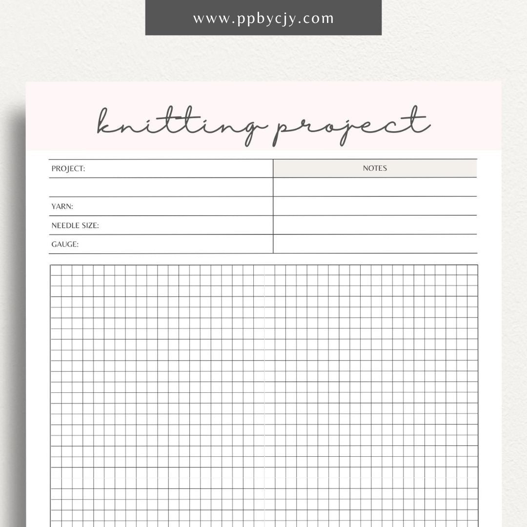 Knitting Project Plan Printable Template – Digital download for organizing and planning your knitting projects, including patterns, materials, and progress tracking.