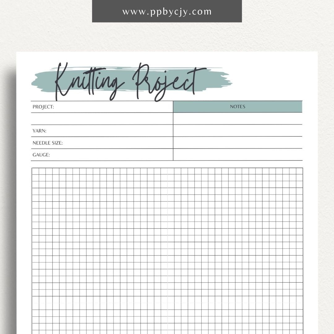 Knitting Project Plan Printable Template – Digital download for organizing and planning your knitting projects, including patterns, materials, and progress tracking.