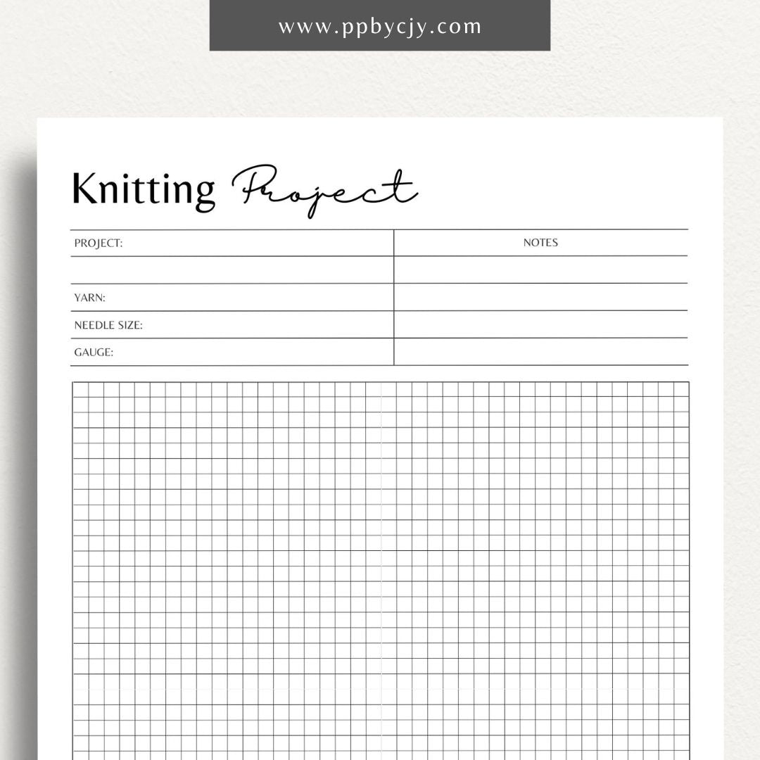 Knitting Project Plan Printable Template – Digital download for organizing and planning your knitting projects, including patterns, materials, and progress tracking.