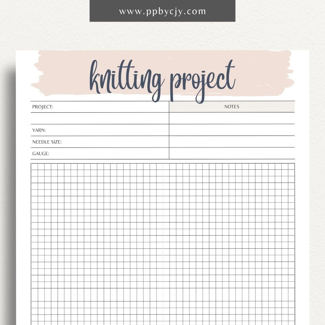 Knitting Project Plan Printable Template – Digital download for organizing and planning your knitting projects, including patterns, materials, and progress tracking.